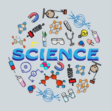 set bilim molekül ve elementler kimya fizik test laboratuvar doodle kroki