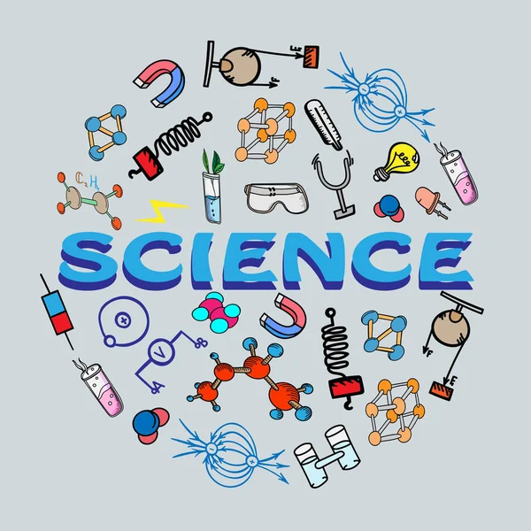 Set Ciencia Molécula Elementos Química Física Prueba Laboratorio Doodle Bosquejo — Archivo Imágenes Vectoriales