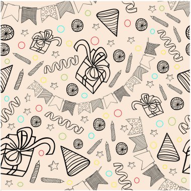 her iki balon tebrik hediyeler doğum günü desen kroki vektör sorunsuz arka plan illüstrasyon