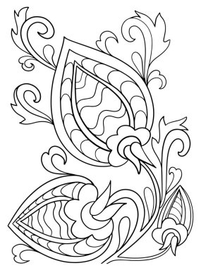 Bitkisel elementler, tekstil felci çizimi için stres vektör grafikleri baskısı içeren siyah ve beyaz kitap için soyut resimleme