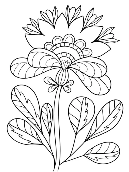 Floral Fantasy Graming Illustration Book Black White Image Herbal Elements — 스톡 벡터