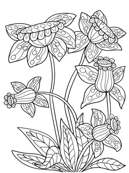 Букет Квітів Фея Розмальовка Контурна Ілюстрація Книги Чорно Біле Зображення — стоковий вектор