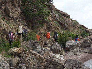 Büyük Baykal Patikası 'ndaki Turistler, Sibirya, Rusya 