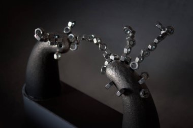 Manyetizma - metal vidalar manyetik alan çizgileri boyunca mıknatıs kutupları arasındaki düzenlenen gösteri.