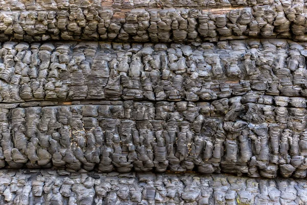 Textura Madeira Queimada Com Padrão Ondulado Com Sulcos — Fotografia de Stock