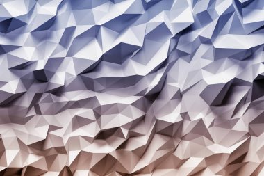 Çokgen üç boyutlu yüzey triangules ile mor ve turuncu degrade renkli. Dijital olarak oluşturulan görüntü. 3D çizim.