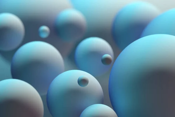 Abstract illustration of light blue big balls with depth of field. Digitally generated image. 3D illustration.