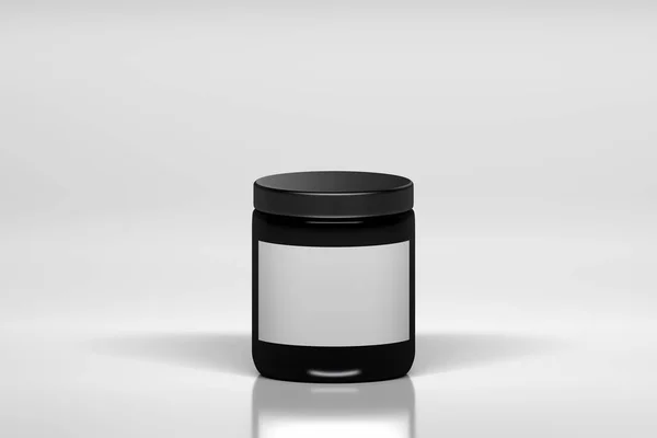 Mockup beyaz boş etiket ile büyük siyah krem şişe. Beyaz arka plan üzerinde plastik parlak kozmetik kapsayıcı. 3D çizim.