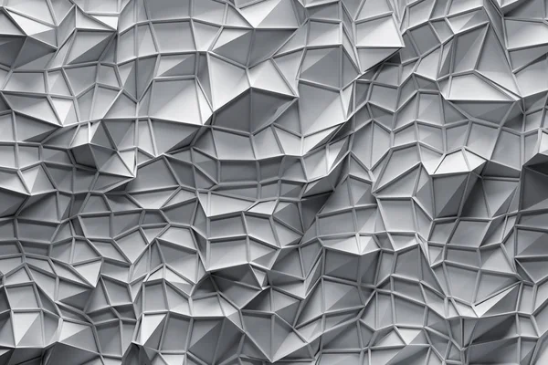 Polygonal three dimensional surface with triangules and frame on top in light gray colors. Digitally generated image. 3D illustration.