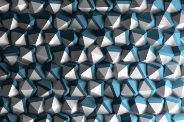 İcospheres mavi ve beyaz renklerde arka plan ile soyut geometrik şekiller. 3D çizim.  