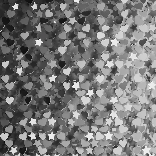Fond Abstrait Avec Nombreux Cœurs Étoiles Dans Des Couleurs Blanches — Photo