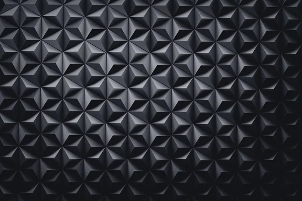 Altıgenler siyah piramitleri ile yaptı. Soyut desen siyah altıgen yanarak bahislerin doğru ile. 3D çizim.