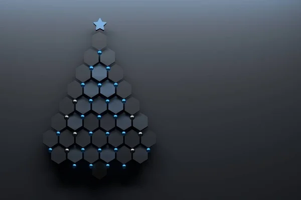 Vánoční Stromeček Vyrobené Šestiúhelníků Modré Dekorativní Koule Hvězdou Obrázek — Stock fotografie
