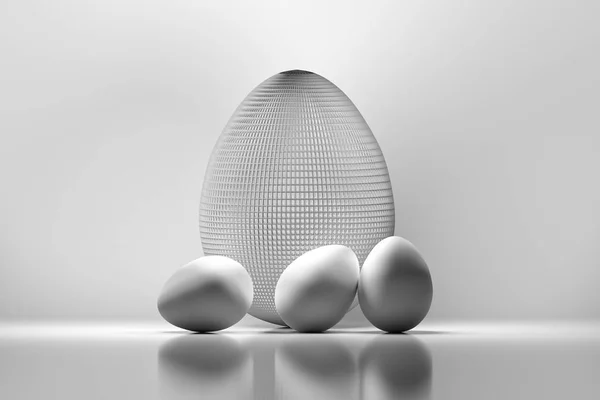 Vier Pasen Eieren Één Grote Gemaakt Van Draad Drie Kleine — Stockfoto