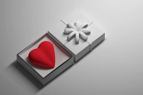 Біла Подарункова Коробка Червоним Серцем Бантом Ілюстрація Копіювальним Простором Тексту — стокове фото