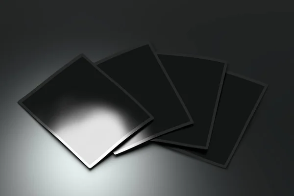 Quatro Cartões Brilhantes Brilhantes Colocados Superfície Marcar Mock Ilustração — Fotografia de Stock