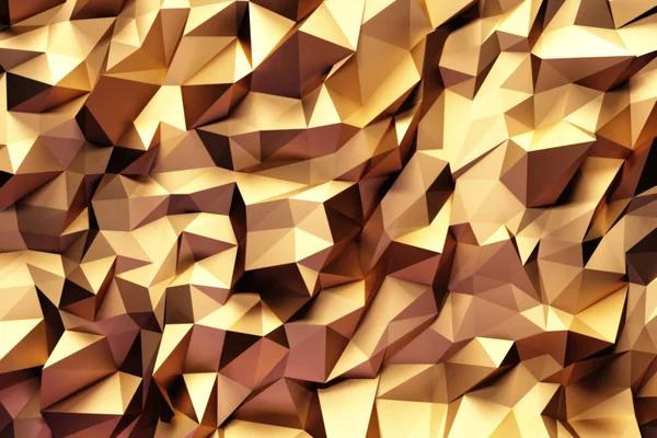 Abstract geometric pattern with golden three dimensional triangles.