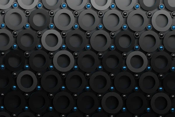 幾何学的図形 円と黒と青の色の球を繰り返し抽象的な未来的な背景 イラストレーション — ストック写真