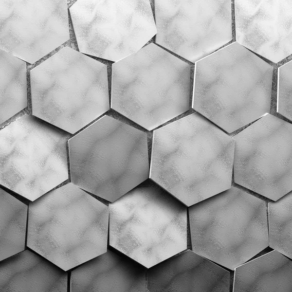 Stort Texturerat Hexagoner Färgade Grått Slumpmässigt Ordnade Hexagoner Illustration — Stockfoto