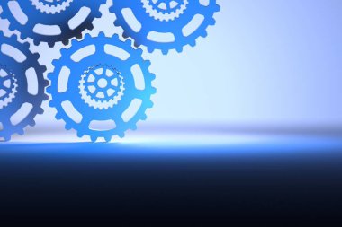 Teknolojik güzel arka plan ışık mavi ve koyu mavi renkleri kopya boş alanı ile vites ile. 3D çizim.