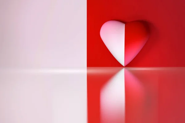 Coração Vermelho Coração Colorido Vermelho Branco Duo Colorido Fundo Reflexivo — Fotografia de Stock