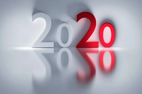 New Year greeting card - composition with 2020 year numbers, red and white, on white background. 3d illustration.