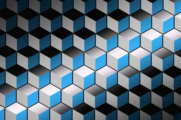 Padrão Com Cubos Tridimensionais Nas Cores Azul Preto Branco Cinza — Fotografia de Stock