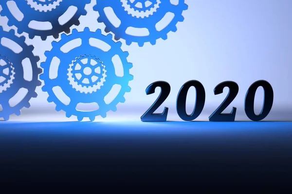 Новый 2020 Год Гирями Открытки Новый Год Голубых Цветах Иллюстрация — стоковое фото