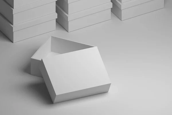 Caja Blanca Abierta Con Espacio Blanco Para Texto Presentación Cajas —  Fotos de Stock