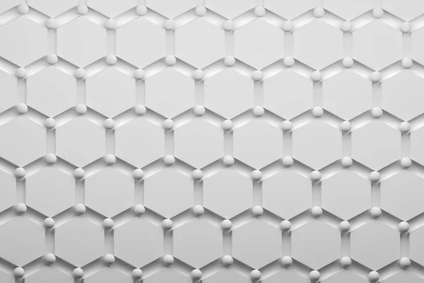 Abstrakt Mönster Med Hexagoner Och Bollar Ren Vit Färg Minimalistisk — Stockfoto