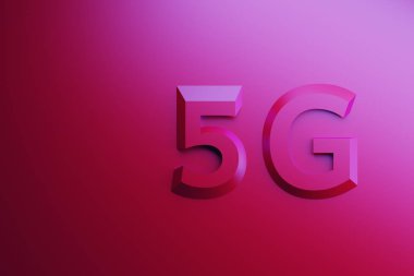 Metin 5g telekomünikasyon teknolojisi. Görüntü sununun metin yazabileceğiniz boş kopya ile. 3D çizim.