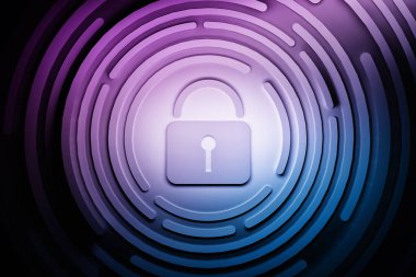 Siyah arka plan üzerine daireler ile mavi ve pembe asma kilit Illustration. Güvenlik sistemleri için kavram. 3D çizim.