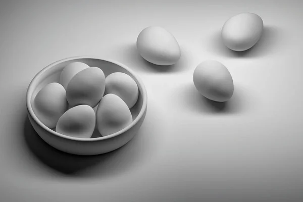 Πολλοί Άσπρα Αυγά Κότας Τοποθέτηση Ένα Μπολ Λευκή Σύνθεση Αυγά — Φωτογραφία Αρχείου