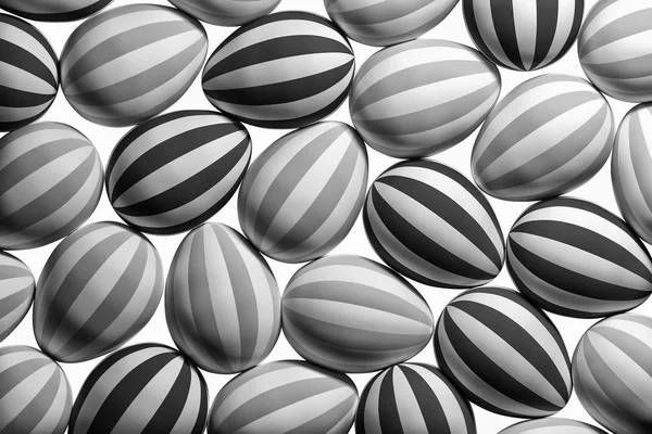 Πολλά Αυγά Του Πάσχα Φαρδιές Λωρίδες Μαύρο Και Άσπρο Χρώματα — Φωτογραφία Αρχείου