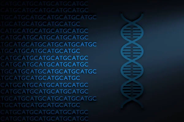 Concept of DNA sequencing - DNA helix with guanine adenine thymine cytosine A T G C letters. Image in dark blue shiny colors. 3d illustration.