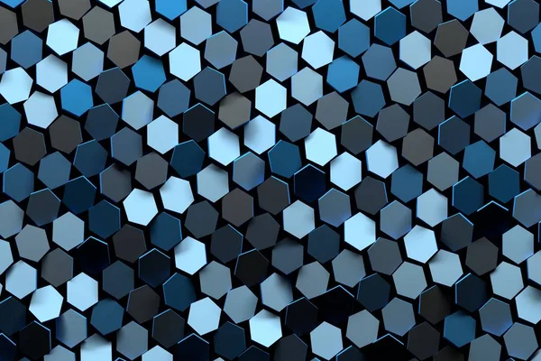 무작위 색깔된 어두운 파란색 육각형으로 추상적인 일러스트 — 스톡 사진
