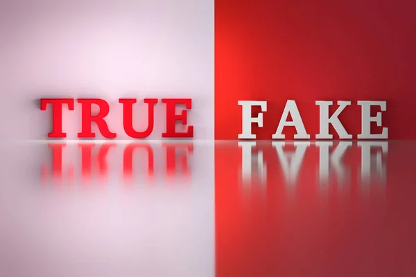 Понятие Правды Подделки Слова True Fake Красном Белом Цвете Двойном — стоковое фото