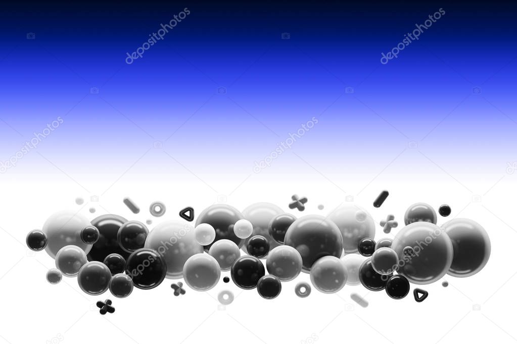 Black and white shiny balls with dark blue gradient