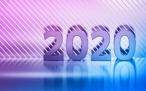 2020 with stripes in pink blue colors — Stock Photo, Image