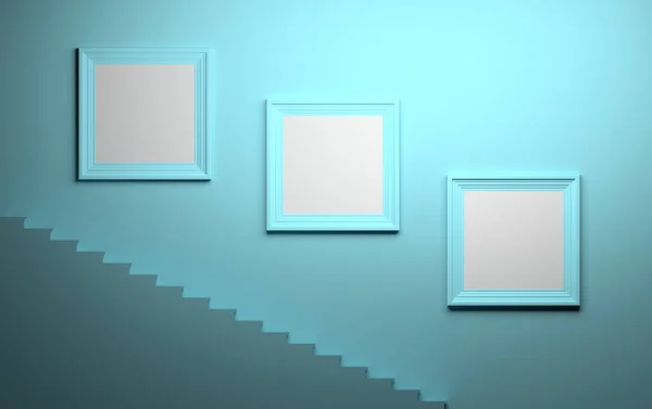 Sininen sisustus neliön kehyksiä — kuvapankkivalokuva
