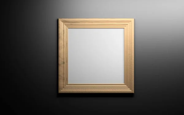 Wooden picture frame on black wall