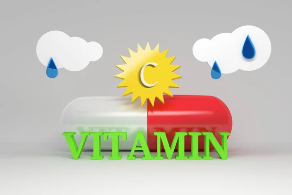 Suplementos de vitamina B12 com sol e nuvens — Fotografia de Stock