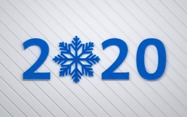 Çizgili arka planda mavi 2020 numaraları ile Yeni Yıl tebrik