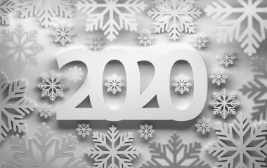 2020 sayı ve kar taneli beyaz arkaplan
