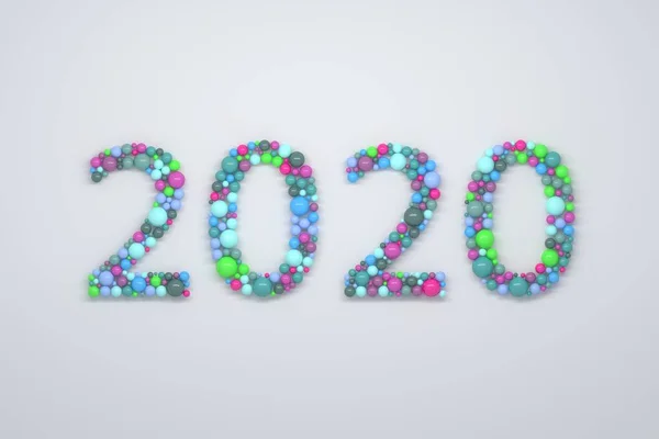 由彩色球体制成的2020位数字 — 图库照片