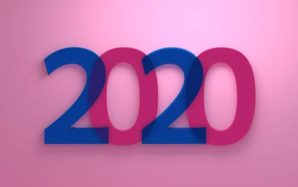Przezroczyste niebieskie i różowe 2020 cyfry na różowym tle — Zdjęcie stockowe