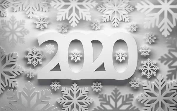 Fondo blanco con números 2020 y copos de nieve —  Fotos de Stock