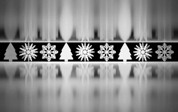 Fondo de Navidad con copos de nieve y superficie de espejo — Foto de Stock