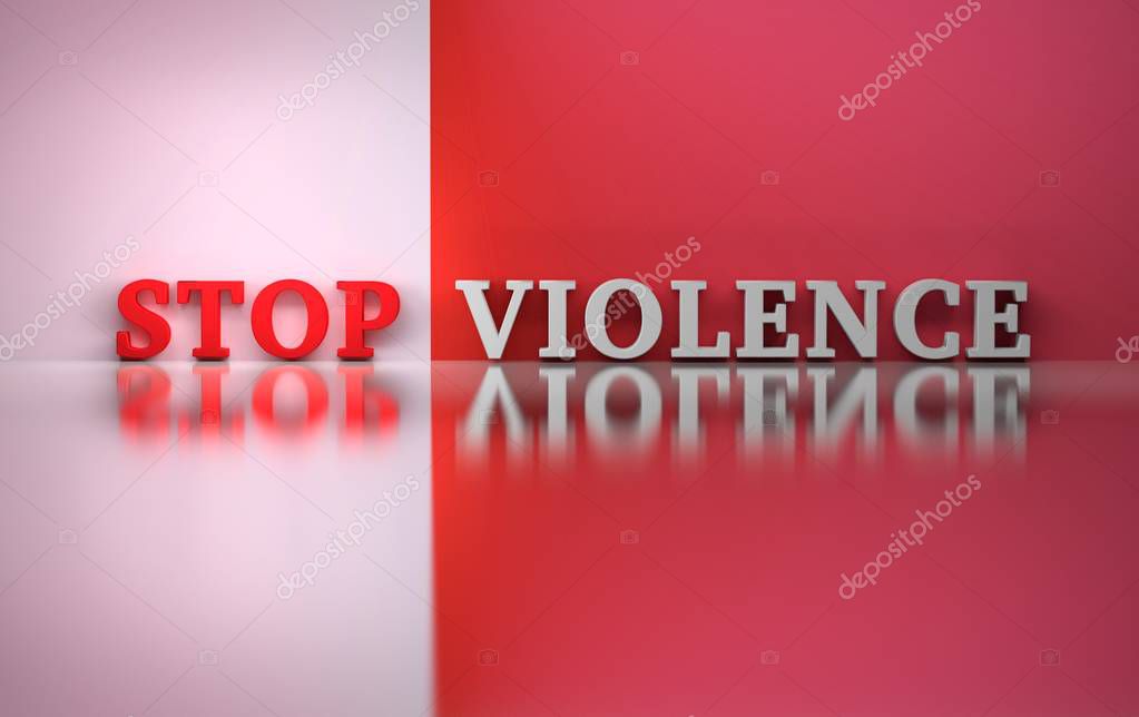 Words Stop Violence on red and white background. Warning stopping words. 3d illustration.
