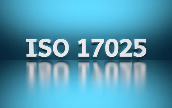 Uluslararası standart. Word Iso 17025 mavi arka plan üzerinde
